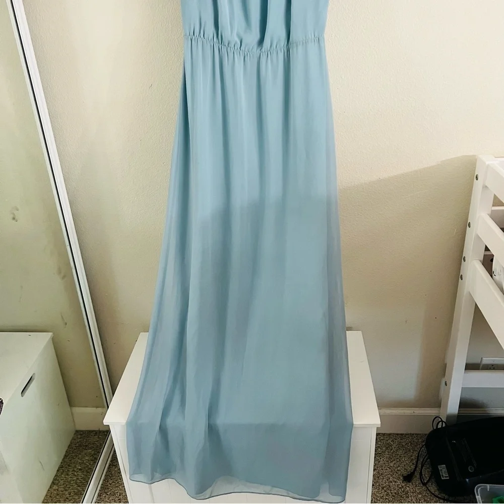 Ceremony by Joanna August Women's Slate Blue Chiffon Maggie Dress Long Med NWT